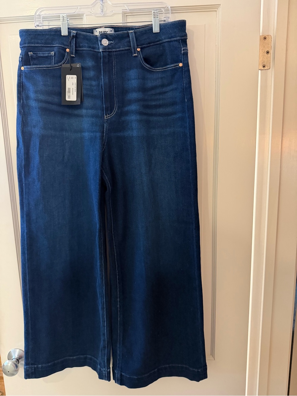 Paige Anessa High Rise Wide Leg Crop Jeans Dark Wash Size 32